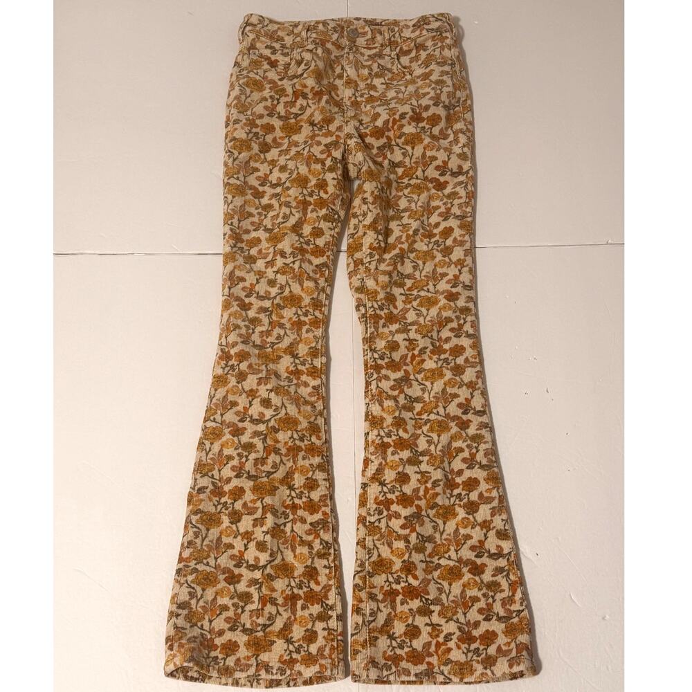 Pilcro The Icon Floral Print Corduroy Flare Jeans, Beige & Gold, Size 28